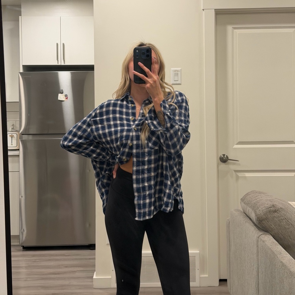 BDG Navy and White Plaid Button-Down Shirt - Picture 2 of 4